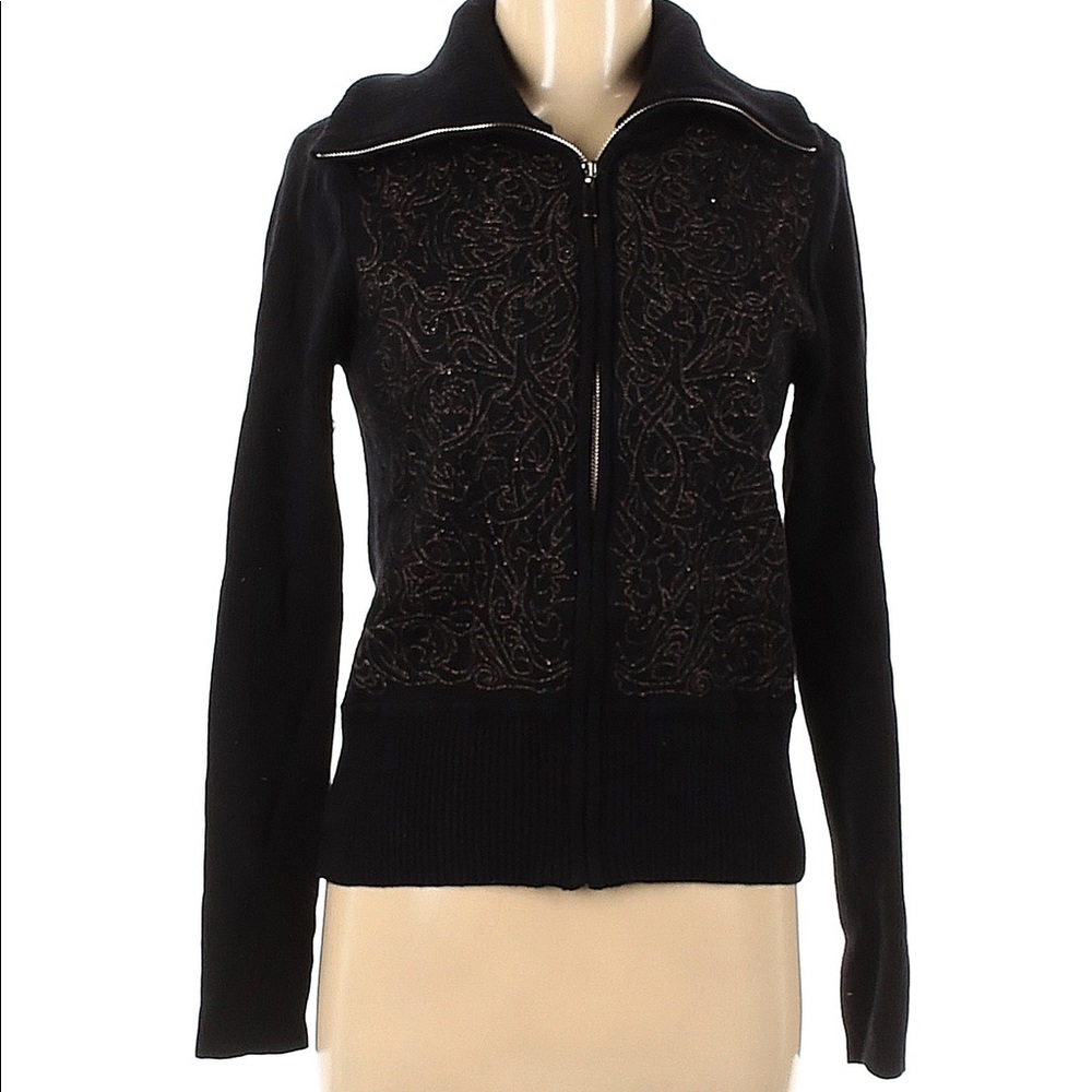 NWOT White House Black Market Black/gold zip up sweater jacket